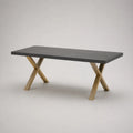Table à manger rectangulaire plateau MDF effet pierre noire pieds en acier doré 180 cm x 90 cm x 76 cm