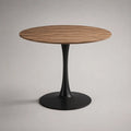 Table à manger ronde plateau bois piètement central métal noir 100 cm x 75 cm