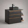 Meuble sous vasque 80 x 45 x 85 cm MDF anthracite vasque céramique noire tiroirs et étagères latérales bois naturel