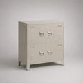 Buffet de salle à manger meuble de rangement 4 portes acier beige métal pieds inclinés 100 x 40 x 90 cm
