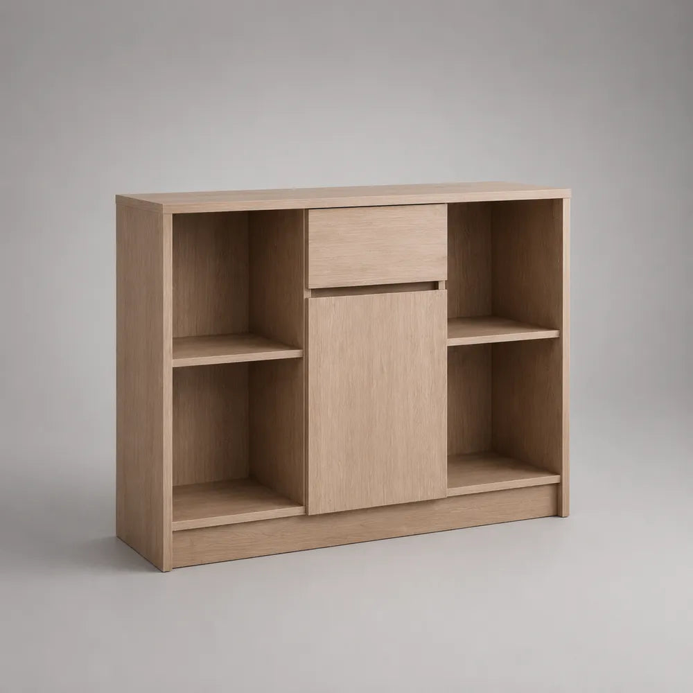 Buffet de salle à manger meuble de rangement 1 porte 1 tiroir MDF chêne clair étagères ouvertes structure rectangulaire 120 x 35 x 85 cm