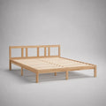 Cadre de lit double 160 x 200 cm bois naturel pin massif sommier à lattes avec tête de lit ajourée structure rectangulaire