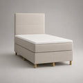 Lit simple 90 x 200 cm cadre de lit rembourré polyester beige tête de lit rectangulaire pieds en bois naturel 104 x 210 x 118 cm