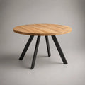 Table à manger ronde plateau bois massif chêne naturel pieds en acier noir 120 cm hauteur 75 cm